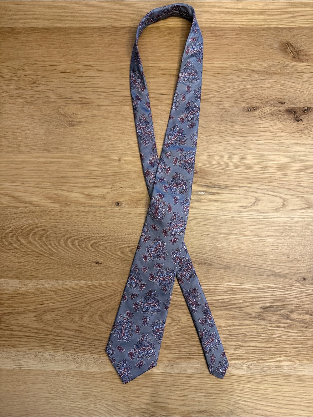 Adolfo Gray Paisley Silk Tie with Red Accents
